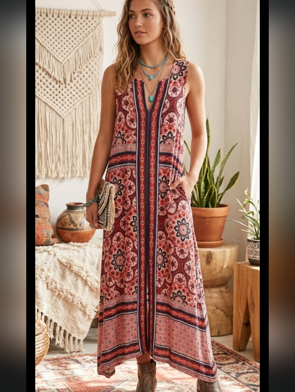 - Penelope Rose lightweight knit front slit maxi dress